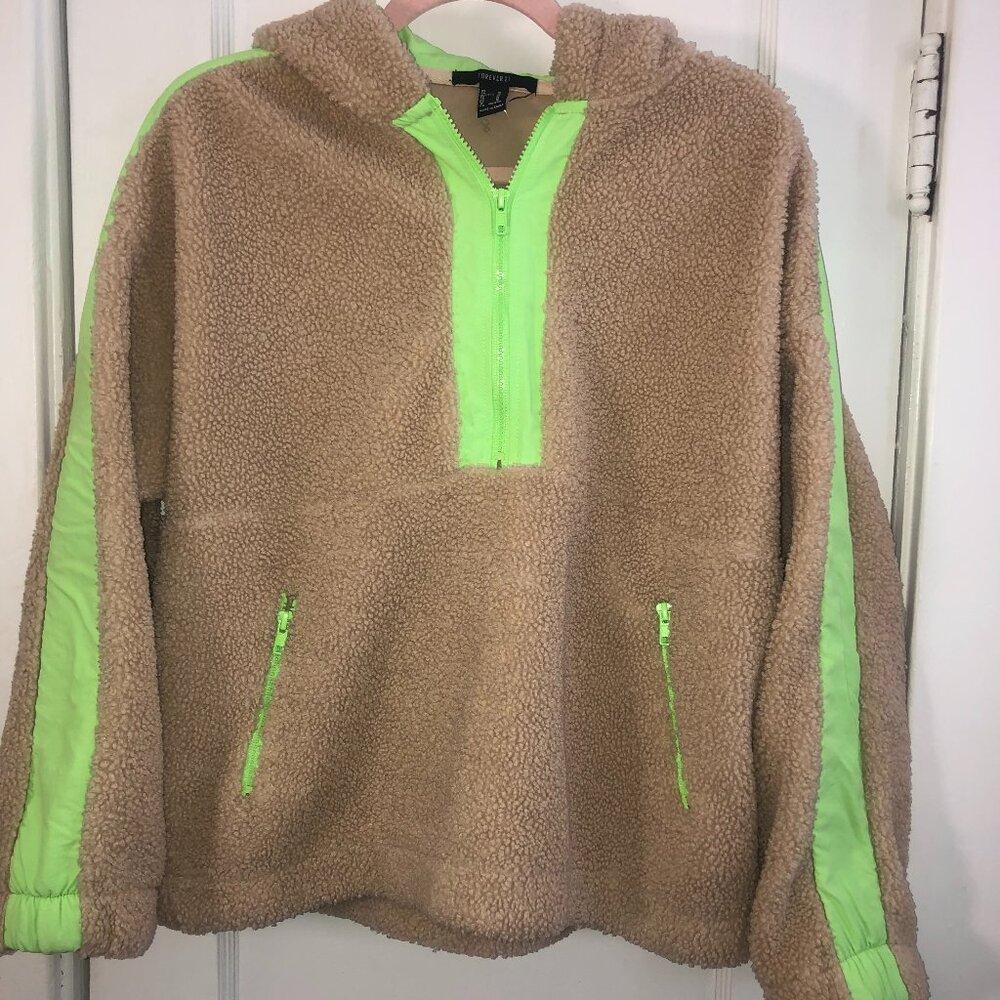 Forever 21 Neon/Beige Fleece/Teddy Pullover Hoodie size M